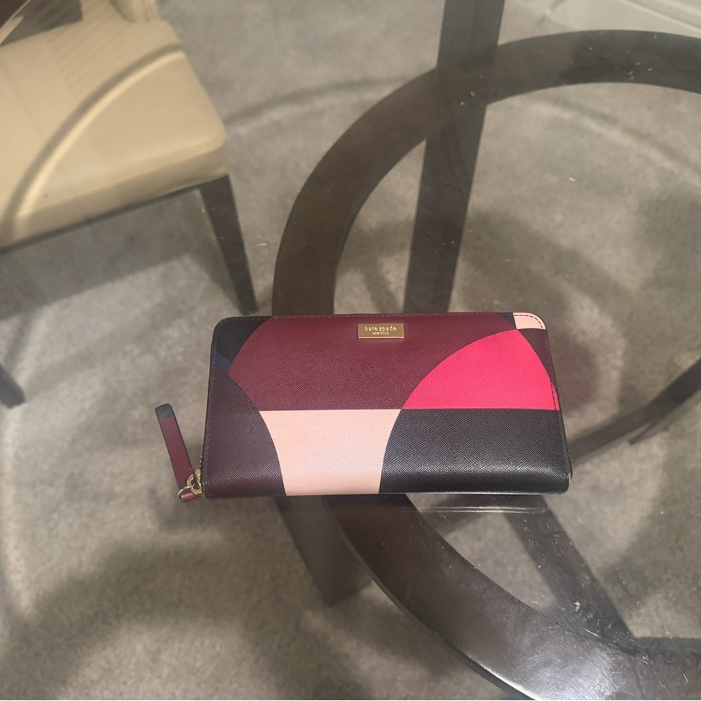 kate spade Colorblock Zip-Around Wallet in Pink, Black and Burgundy
